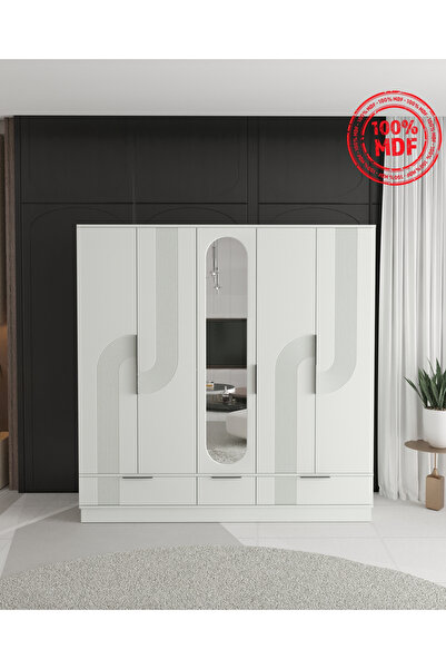 Teen & Bright EKİN 5 KAPAKLI ÇEKMECELİ BAZALI GARDIROP - TAMAMI MDF