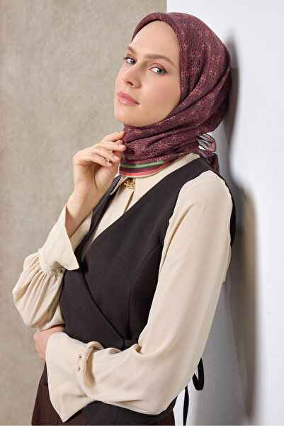 Silk Home Kadın Bordo Yeşil Etnik Desen Lyocell Monare Eşarp 171001-02