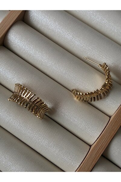 ARİ TAKI Fishbone Half Ring Steel Earrings
