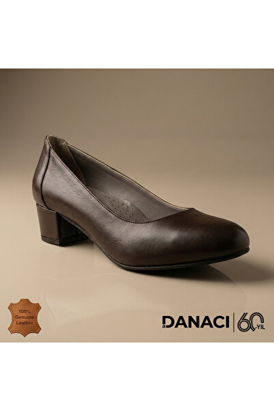DANACI Hakiki Deri Kahverengi Konfor Tabanlı Alçak Kare Topuklu Kadın Klasik ...