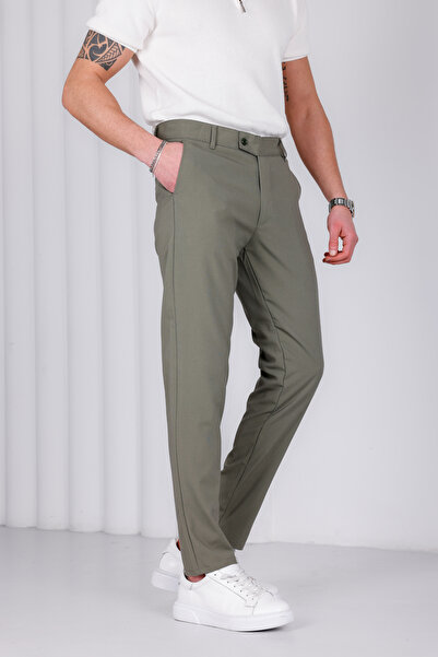 MODAMESTO Ανδρικό χακί παντελόνι με λεπτή εφαρμογή από λύκρα, με πλαϊνή τσέπη...