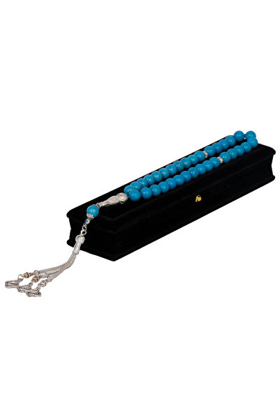 retal Dark Blue Turquoise Prayer Beads with Gray Veins