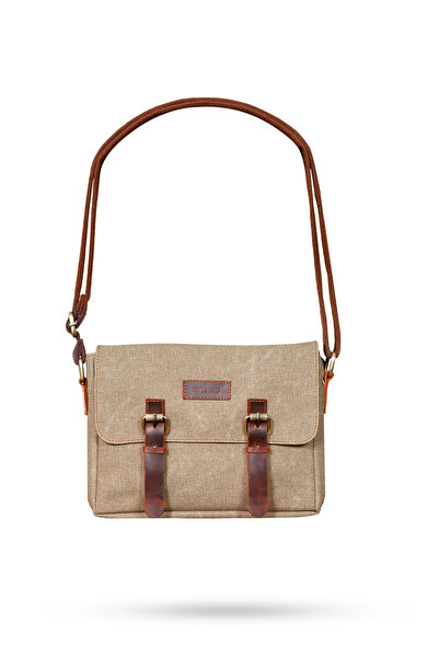 Gillario Canvas - Leather Sand Color Postman Bag - Design01