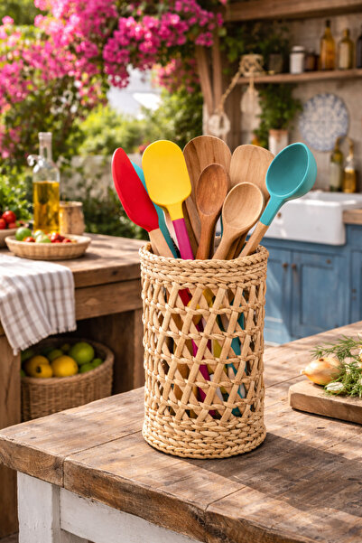 Marrone Wicker Spoon Holder Kitchen Organizer