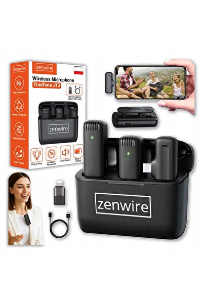 zenwire Microfon lavalier wireless, Zenwire, J13, Carcasa de incarcare USB-C,...
