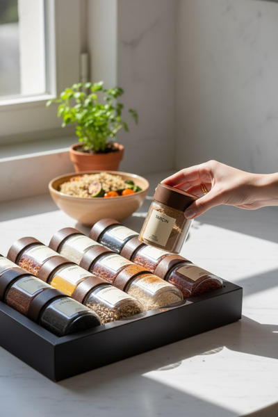 moontime alaçatı 12'li 200 ML Borosilikat Cam Baharatlık Takımı, Etiket Hediyeli