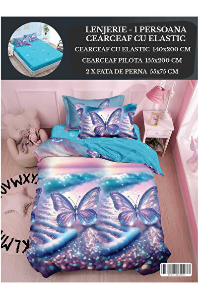 Patul Single Duvet Cover Bedding Set, Fine Cotton, 1 Person, 4 Pieces, Fitted...