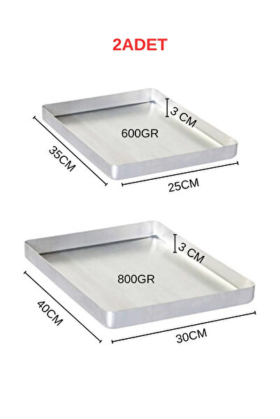 Albergio Set of 2 Aluminum Baklava Trays 25X35 and 30X40 cm 600-800 Gr