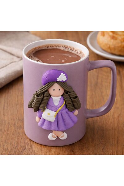 OEM Purple Ceramic Mug with 3D Girl with Bag 435ml