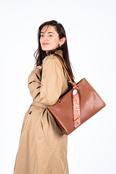 saraci leather craft Kadın Fularlı Omuz Çantası, Büyük Boy Fermuarlı Vegan De...