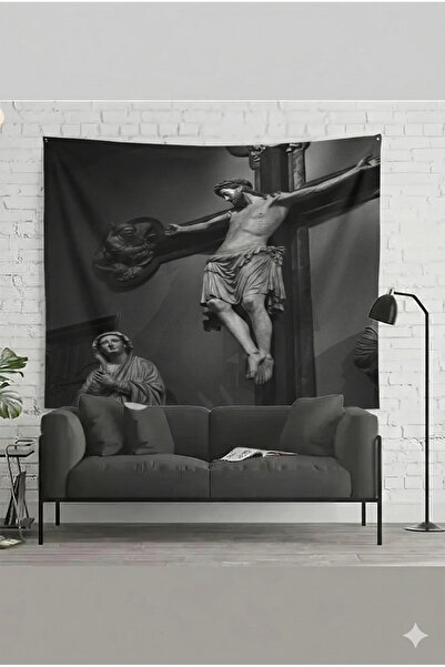 by EKTIREN Tapiserie decorativă cu tematică Isus alb-negru - Tapiserie de art...