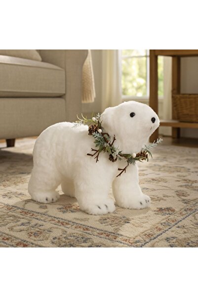 OEM Decorative Christmas Figurine Fleece Bear Foam with Green Wreath 30cm