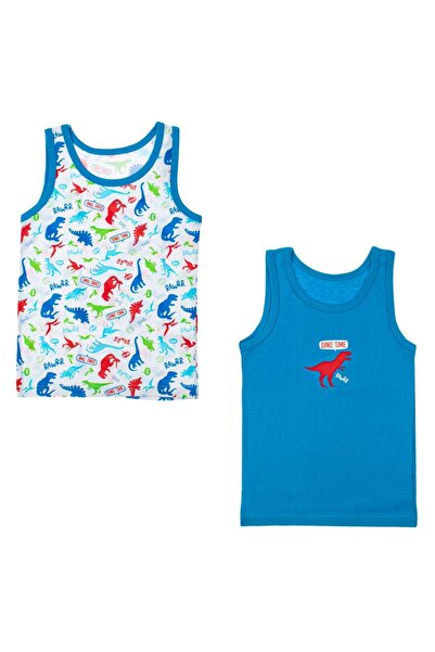 OEM Set Maiouri din Bumbac Alb Bleu Dinozauri pentru Copii - 2buc 6-8 Ani