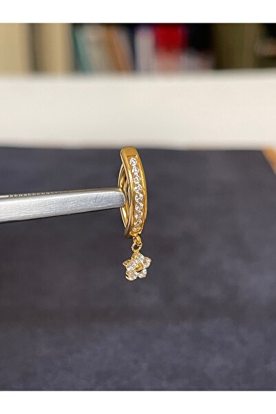 Rupen Kraft G23 Titanyum Piercing %100 Titanyum Çiçek Sallantılı Zirkon Altın...