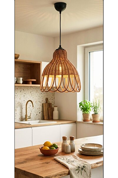 Ebruli Rattan Bambu Kahverengi Avize (siyah duy)