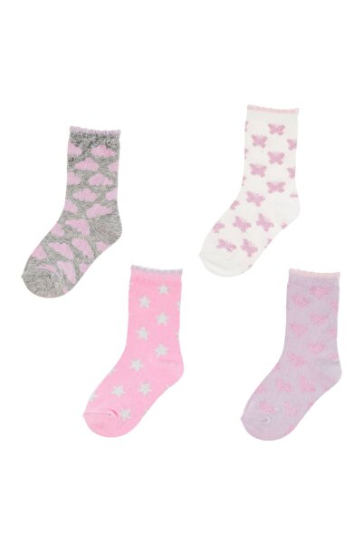 OEM Colorful Pink Grey Socks with Various Patterns & Lurex - 4 pairs 31-34