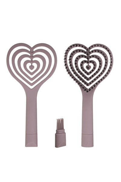 OEM Hair Brush Heart Taupe Matte with Cleaning Brush 23cm