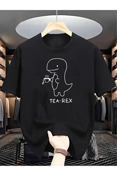 AEMİ Unisex Tea Rex Printed Oversized Crew Neck T-Shirt