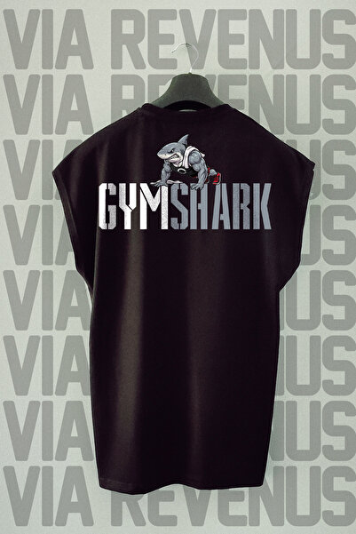 Vordevia Shark Gym Fitness Sırt Printed Zero Sleeve 100% Cotton Sports Tshirt