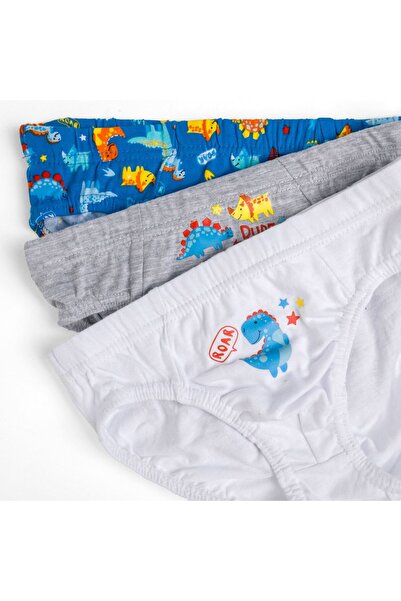 OEM Set of Children's Panties Sky Blue White Dinosaur - 3 Pairs 4-6 Years
