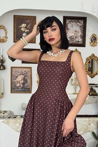 Julidress Rochie plisată premium cu bretele, pachet de cu buline