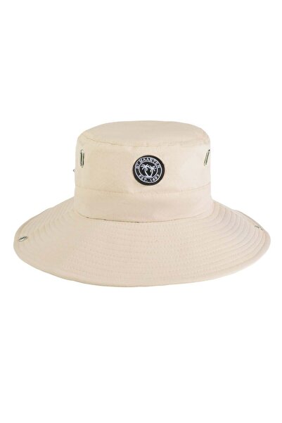 OEM Ecru Bucket Hat with Black Metal Holes Patch for Women