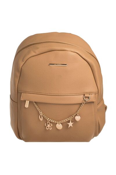 OEM Beige Women's Backpack with Zipper Chain & Charms of Different Colors 24x...