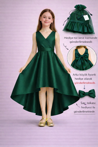 nsmkidslife Σμαραγδένιο βραδινό φόρεμα για κορίτσια – Διπλό στήθος, ασύμμετρη...