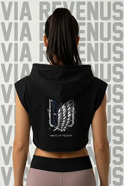 Vordevia Attack on Titan Printed Zero Sleeve Hooded Sports Women Cropped