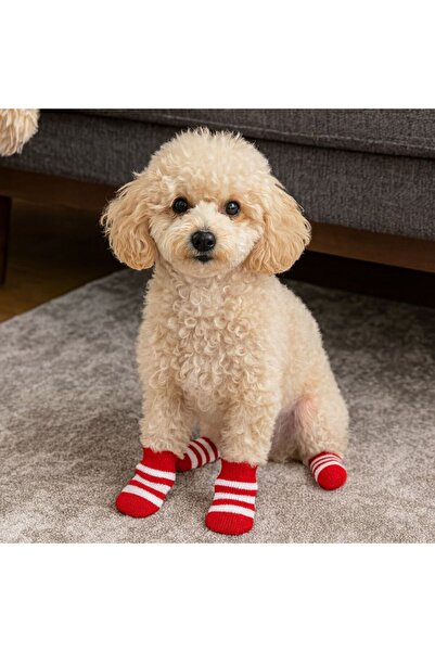 OEM Κόκκινες και λευκές ριγέ βαμβακερές αντιολισθητικές κάλτσες για σκύλους -...