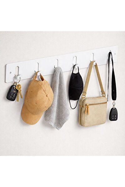 OEM White Metal Coat Rack with 6 Wall Hooks 30x5cm