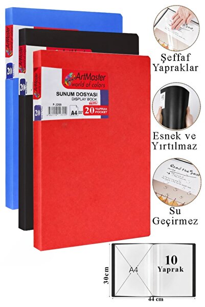 Artmaster Negru Albastru Roșu Dosar de prezentare 20 bucăți 3 pungi Catalog c...