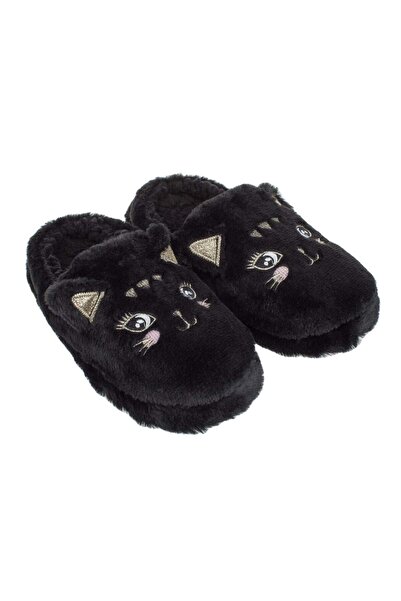 OEM Papuci de Iarna Negri cu Pisica Brodata Aurie pentru Femei 39-40