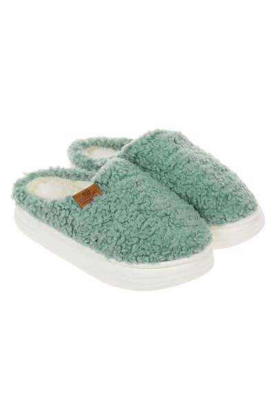 OEM Petrol Winter Slipper with Ecru Faux Fur & Reinforced Sole for Women 38-39