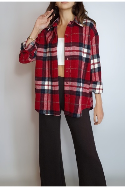 oyagüler Women's Red Plaid Pack P Cotton Carpenter Shirt Yy101336
