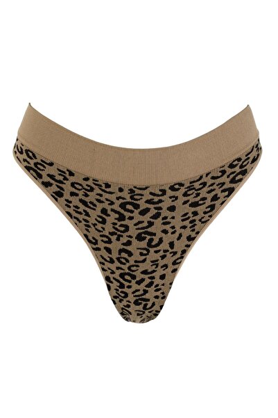 OEM Chiloti String Bej Leopard Ribbed Seamless pentru Femei One Size