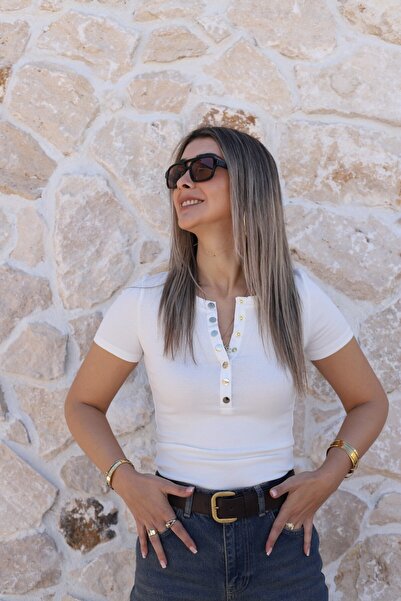 bytugcekaya White short sleeve button-up blouse