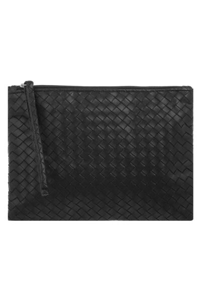 OEM Black Makeup Bag with Braided Pattern & Belt 25x18cm