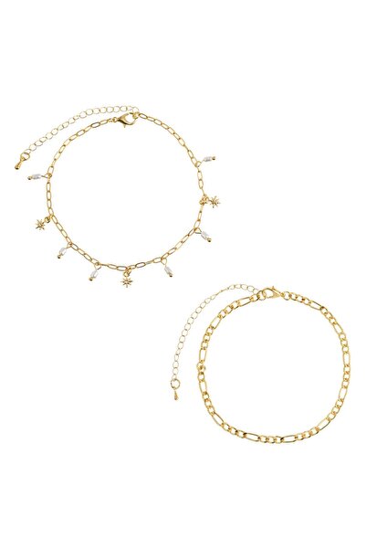 OEM Gold Color Chain Anklets White Beads Constellation for Women - 2pcs