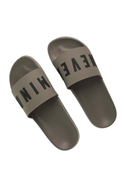 OEM Men 'Slipper Khaki Slides with Embossed Band "Never Mind" 43-44