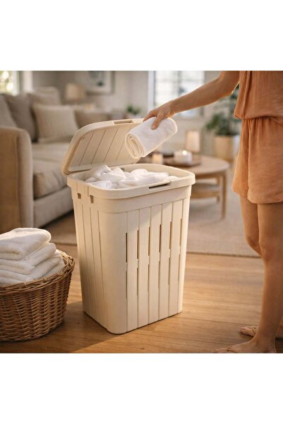 OEM Plastic Laundry Basket Cream 45x35x58cm - 60lt