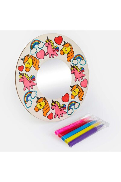OEM Creative Set Wooden Mirror with Patterned and 5 Markers - 6pcs