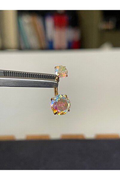 Rupen Kraft G23 Titanyum Göbek Piercingi %100 Titanyum Zirkon Hareli Taş Altı...