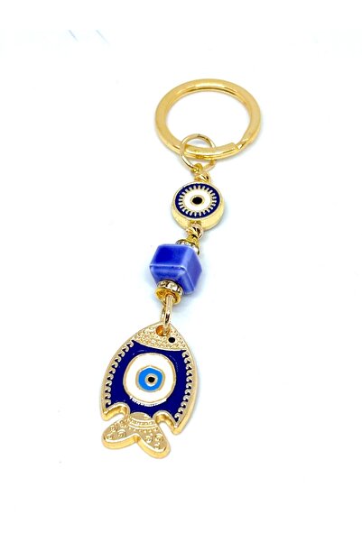 Azrua Mornarsko plava riba Sa kamenčićima metal Privezak za ključeve, sreća P...