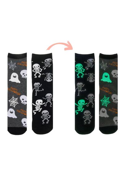 OEM Black Gray White Socks with Patterned Glow in the Dark for Halloween - 2 ...