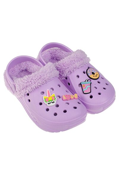 OEM Lilac Slipper with Faux Fur & Donut Pins for Kids 28-29