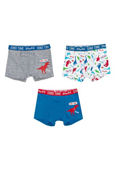 OEM Set Boxeri Albi Ciel Gri Dinozauri pentru Copii - 3 perechi 4-6 Ani