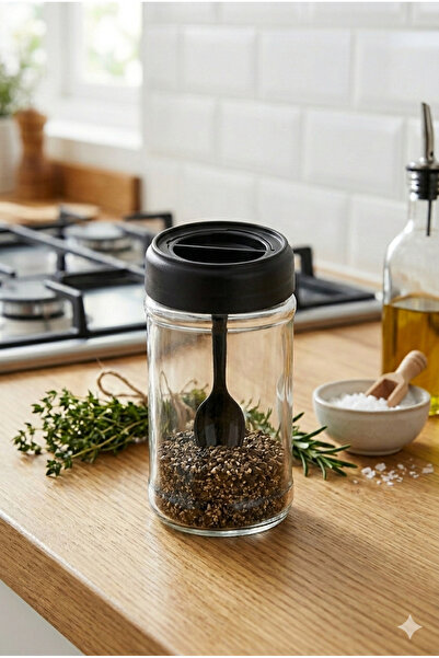 h homerest Kaşıklı Cam Baharatlık, Hava Sızdırmaz Kapaklı 250ml Modern Mutfak...