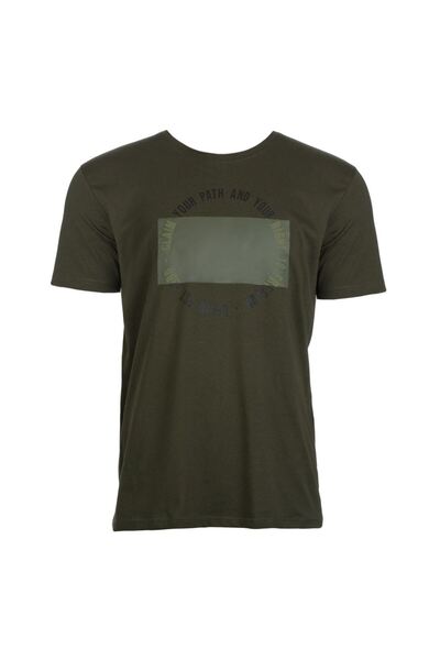 OEM Tricou din Bumbac Kaki cu Imprimeu "Glam your Path" pentru Barbati XLarge