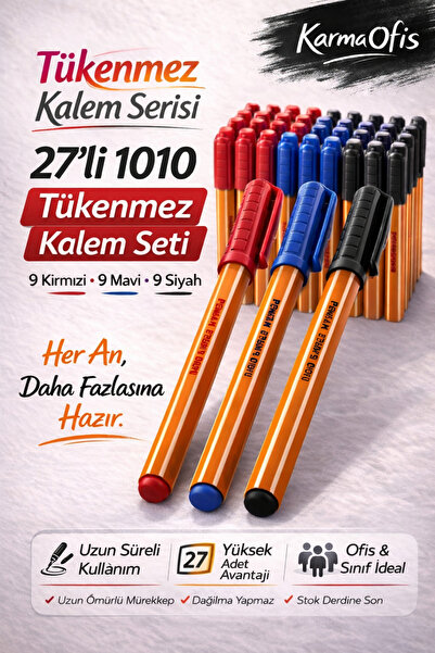 KarmaOfis 1010 Ballpoint Pen Set 1.0 mm |   Blue Red Black | Long-Lasting Off...
